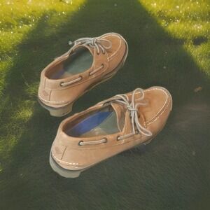 Pre-own SPERRY Top Sider Tan LEATHER Boat Shoe (No Box)‎ Size 9.5M, Men
